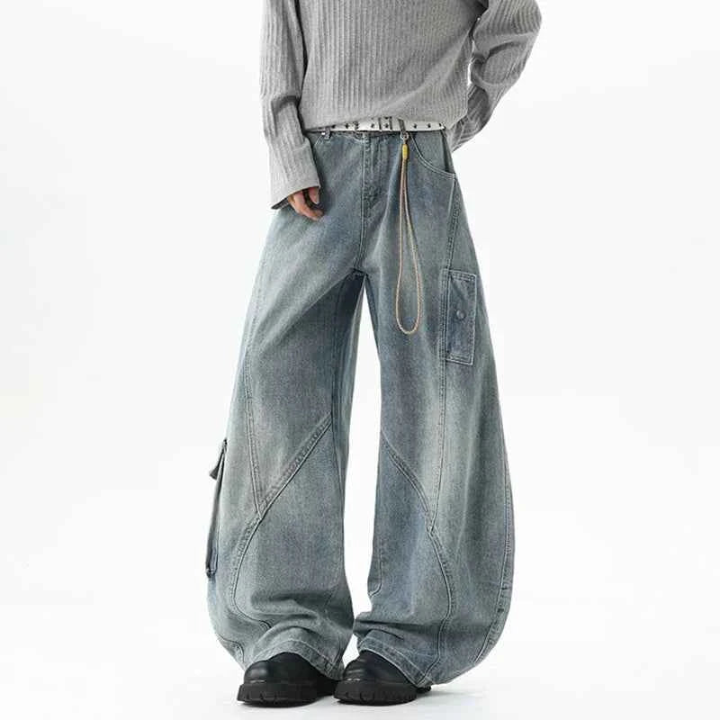 Y2K High Street Wide Leg washing Big Pocket Denim Jeans