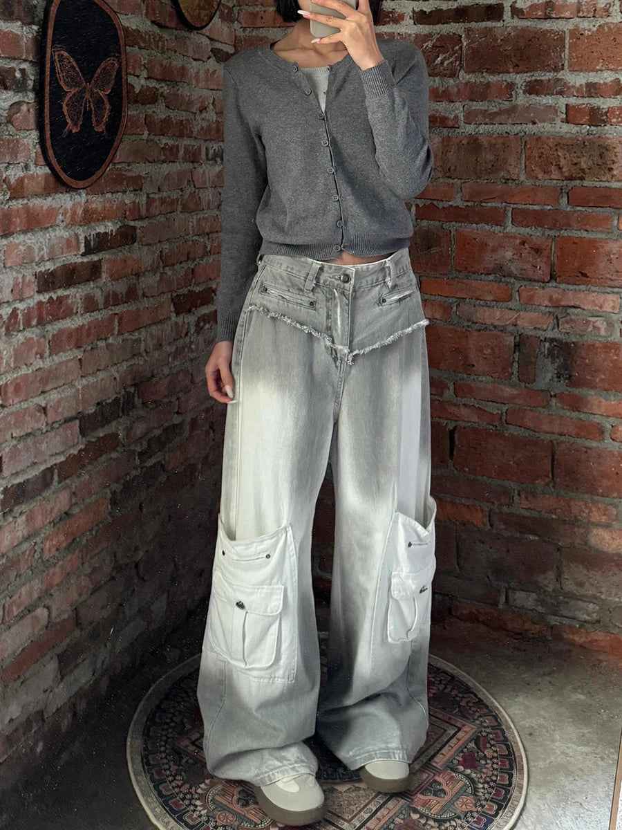 Y2K Retro Gradient Cargo Denim Jeans