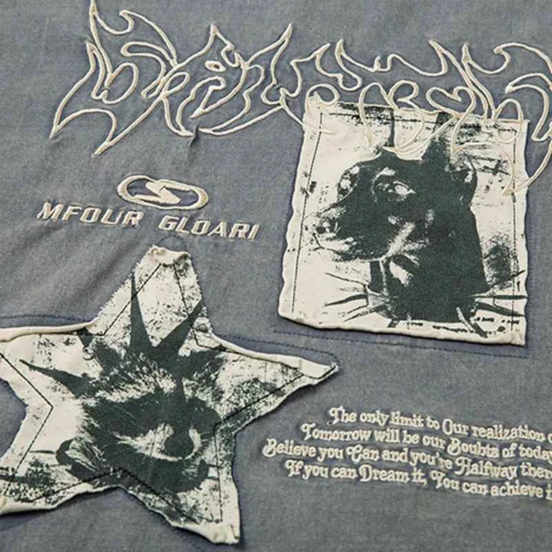 Y2K Oversized Cozy Grunge Patched Gothic T-Shirt