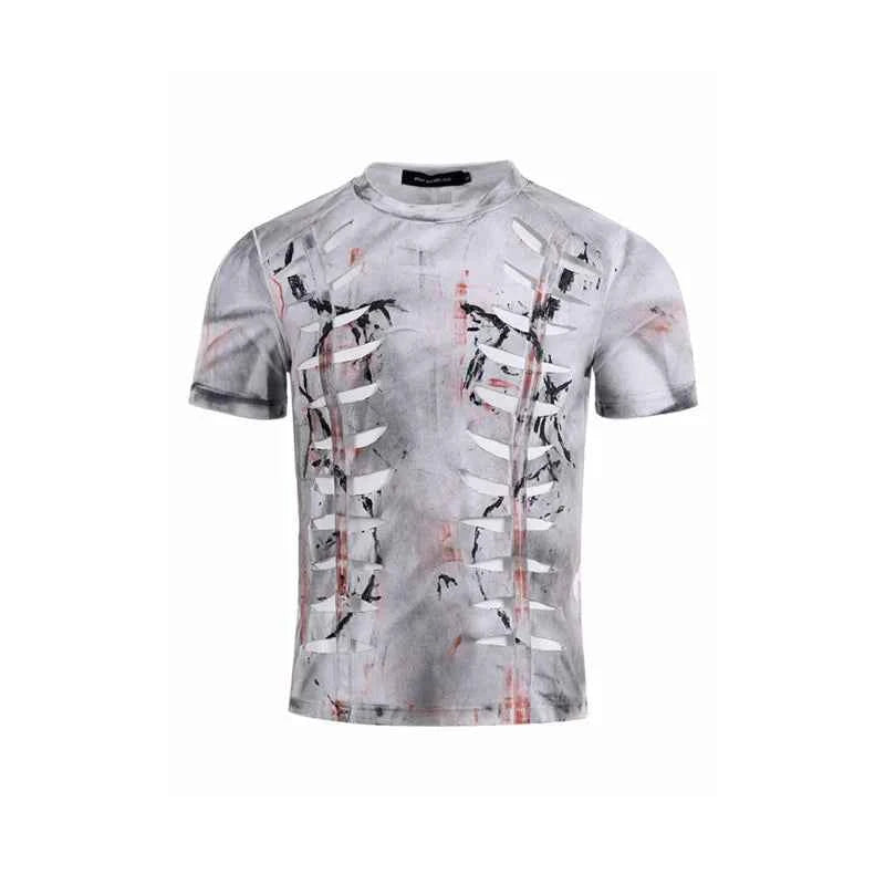 Slim Fit Hand-Painted Hollow Out T-Shirt