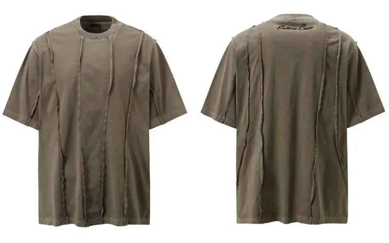 Streetwear Grunge Patchwork Ripped Solid Color T-Shirt
