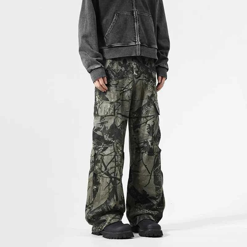 Y2K Leaf Pattern Camouflage Cargo Pants