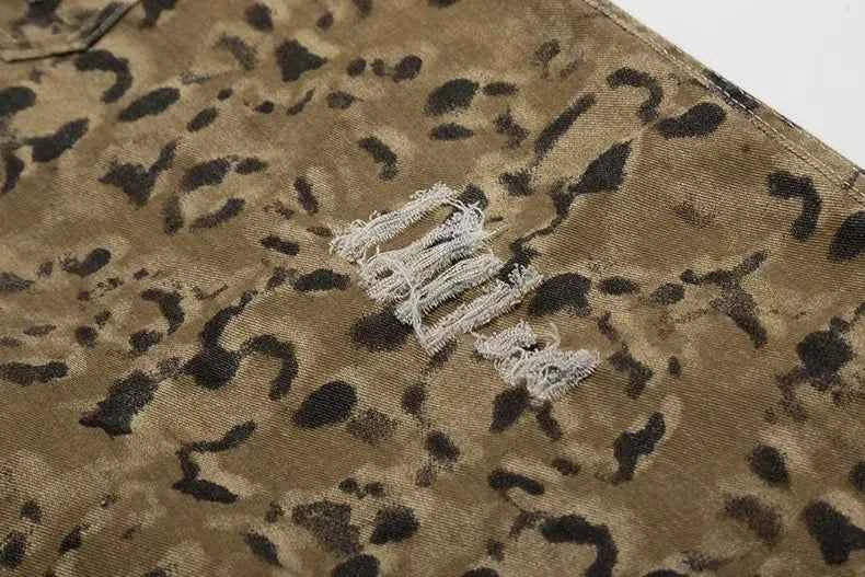 Trendy Vintage Camouflage Wide Leg Ripped Jorts