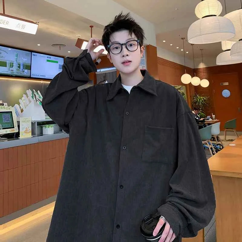 Corduroy Square Collar Casual Long Sleeve Shirt