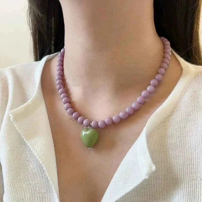 Colorful Heart Pendant Beaded Necklace