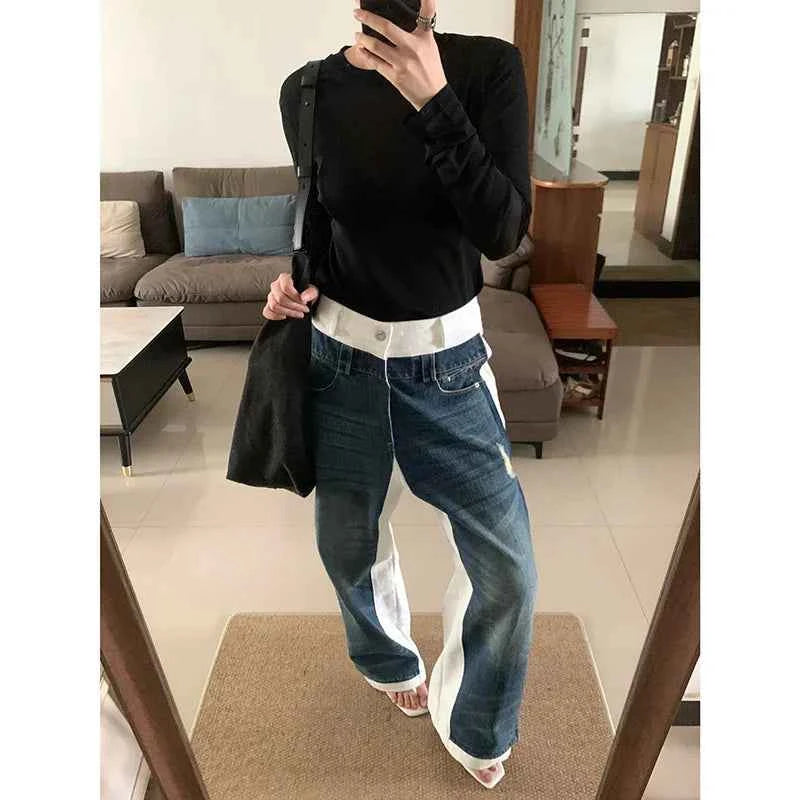 Durable Y2K Blue Patchwork Cool Hip Hop Jeans