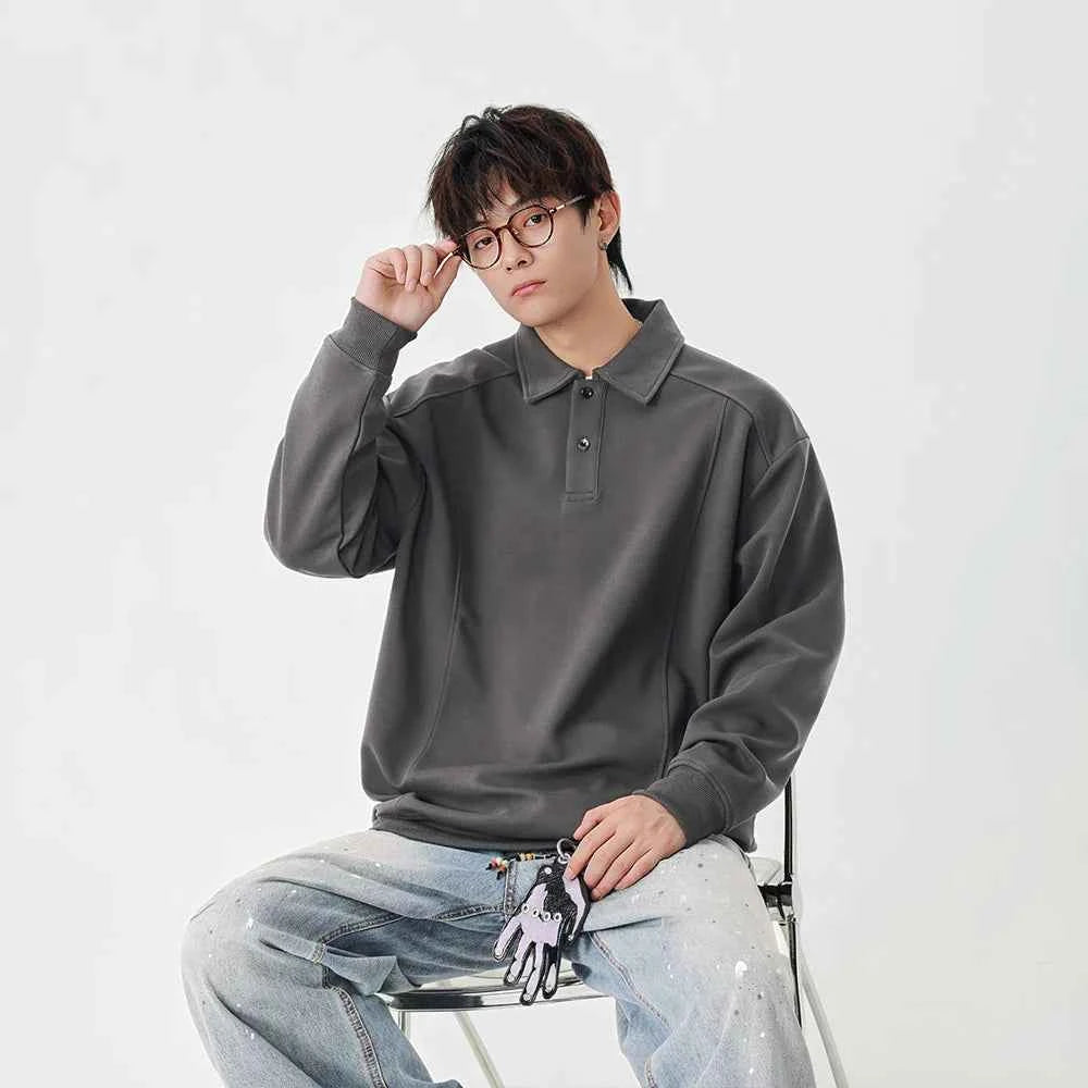 Classic Loose Fit Long Sleeve Polo Sweatshirt