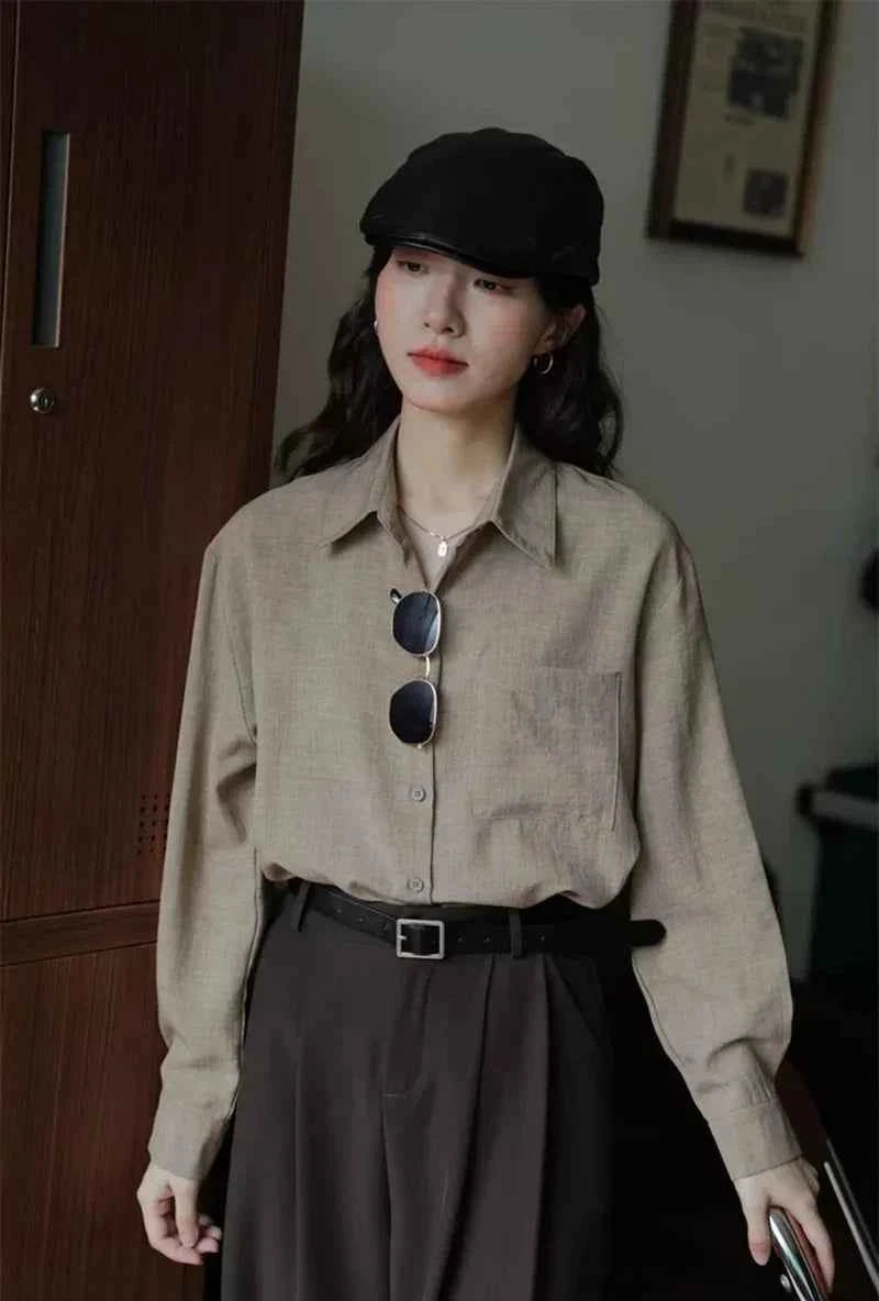 Women Casual Elegant Green Korean Style Chic Long Shirt