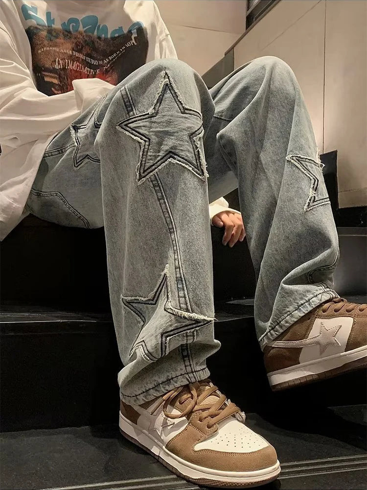 Pentagon Star Embroidery Loose Style Pants