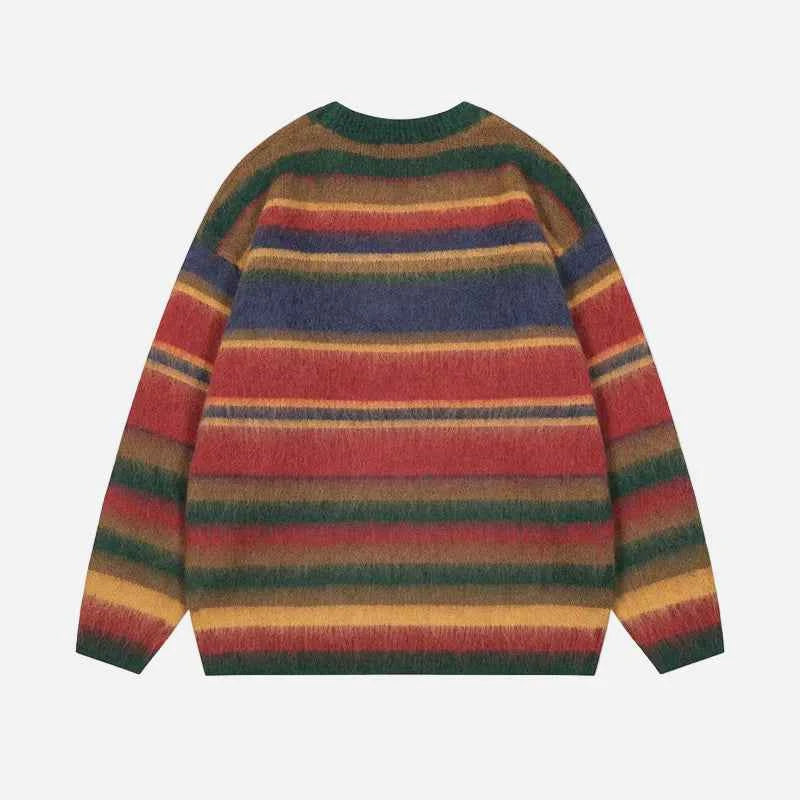 Rainbow Fluffy Oversized Striped Fuzzy Sweater