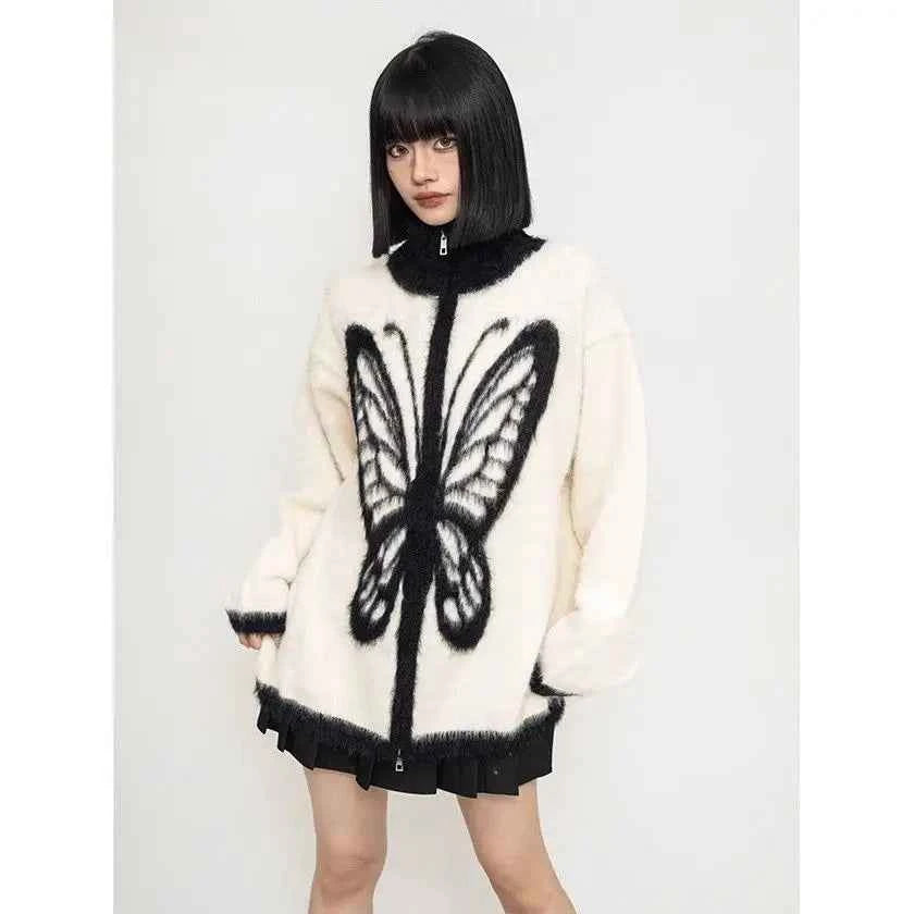 Vintage Butterfly Stand Up Collar Cardigan