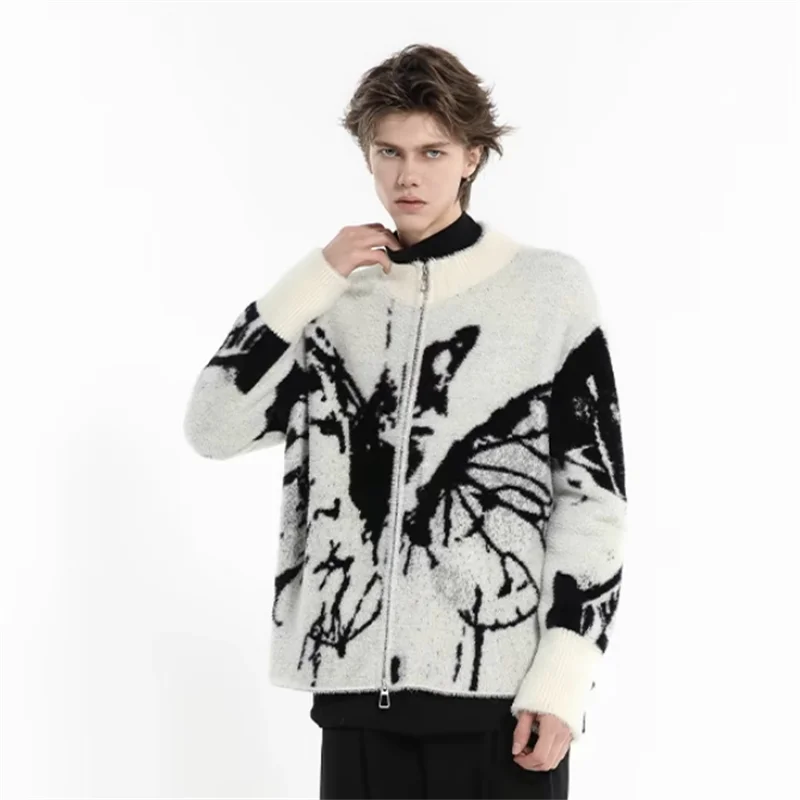 Butterfly Pattern Cool Ripped Knitted Cardigan - Luxuryurbanwear