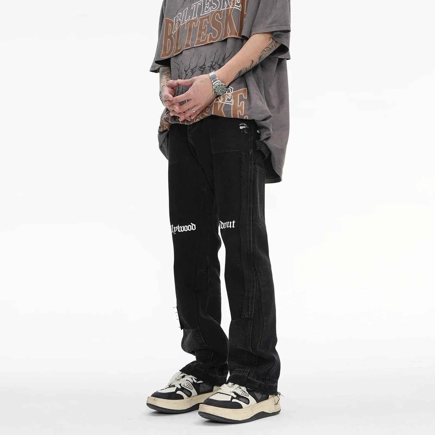 Green Graffiti Vintage Distressed Flared Jeans