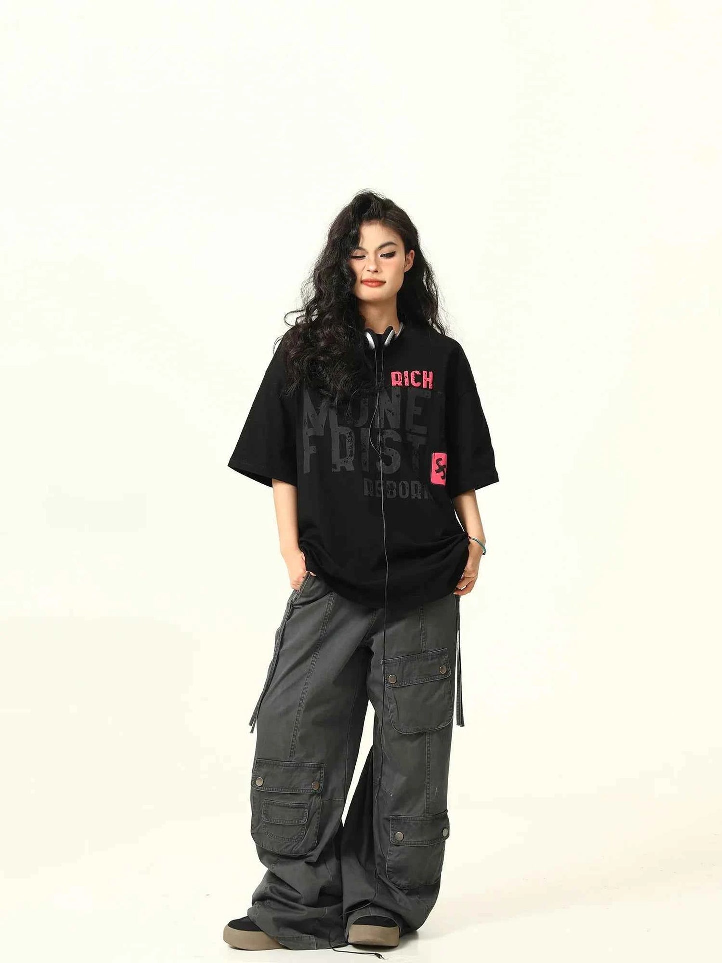 Retro Letter Print Crew Neck T-Shirt
