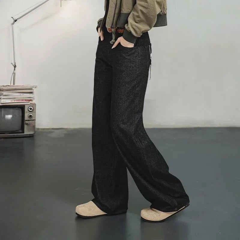 Black Retro Loose Fit Straight Jeans