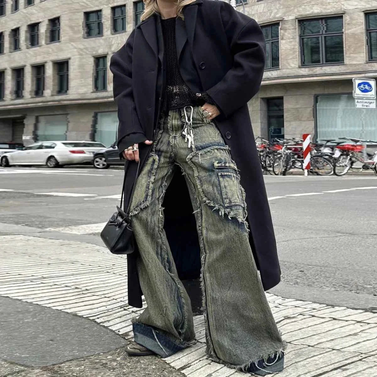 Y2K Vintage Washed Flared Denim Cargo Jeans