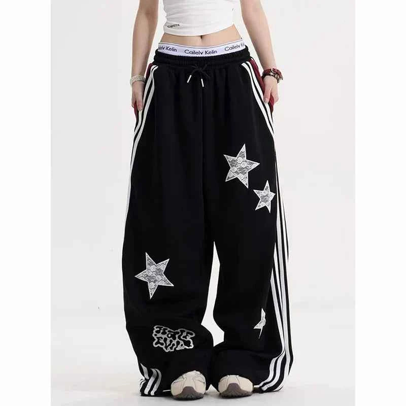 Breathable Oversized Black Stripe Wide Leg Jogger