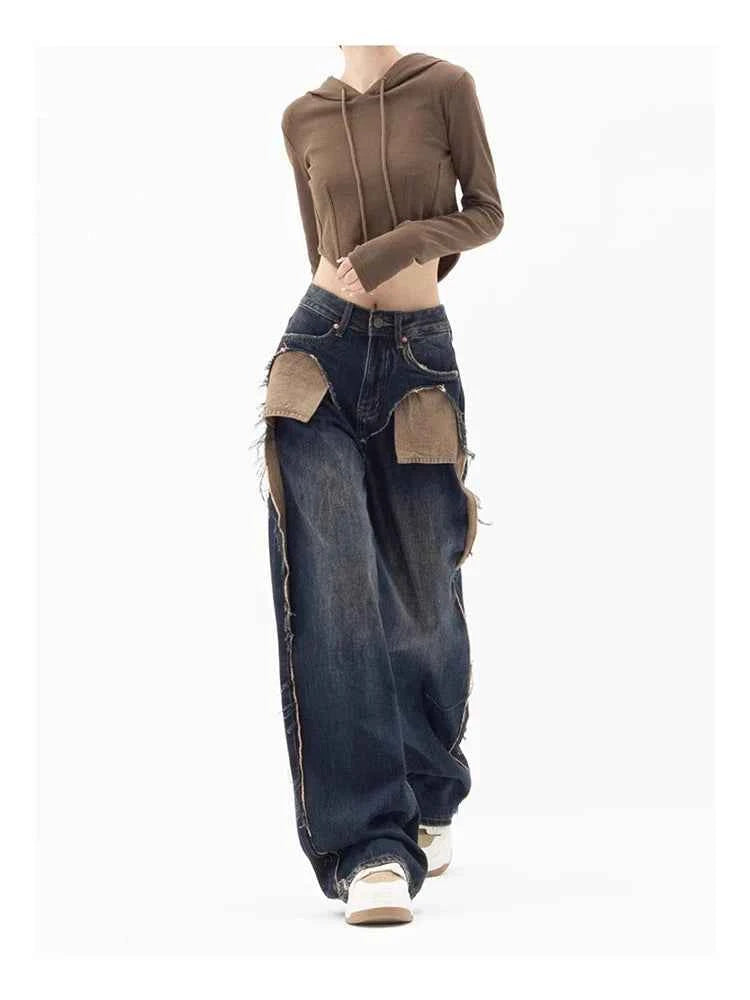 Vintage Patchwork High Waist Wide Leg Jeans