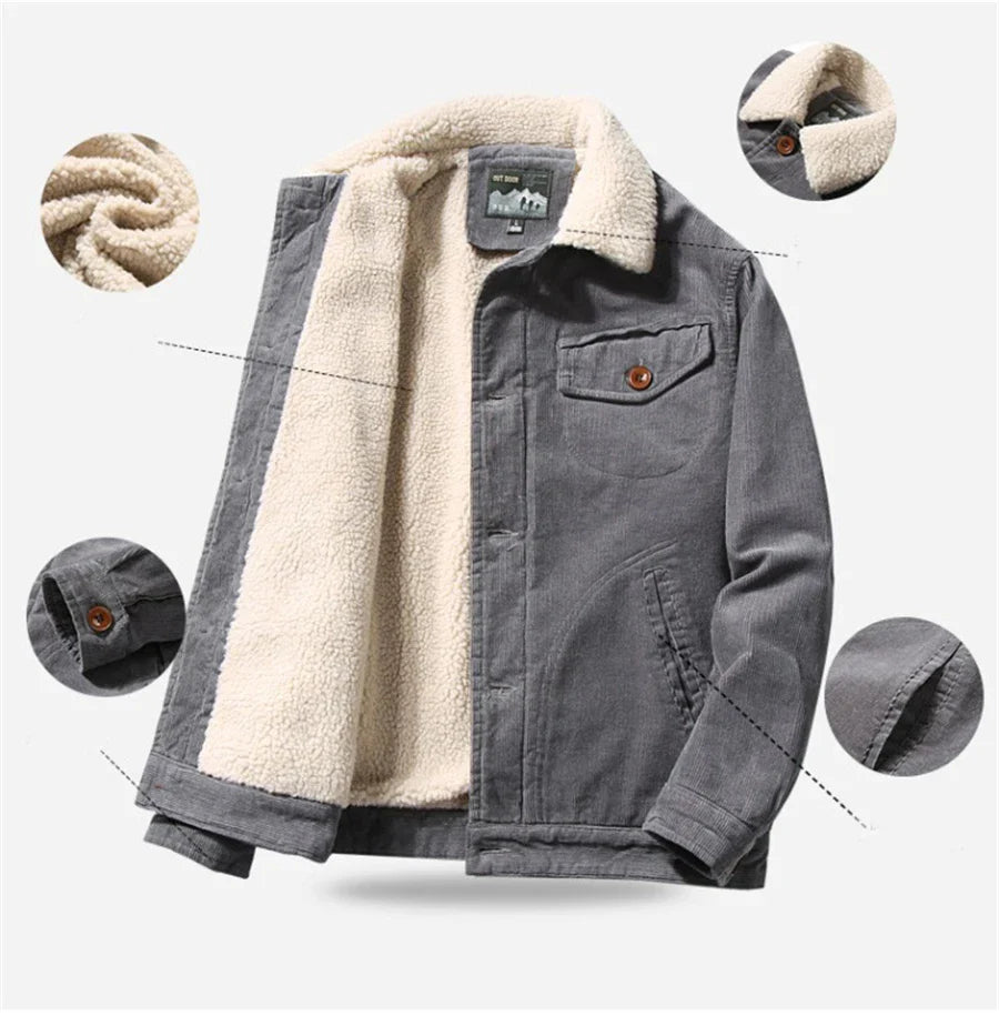 Corduroy Button Up Fleece Jacket