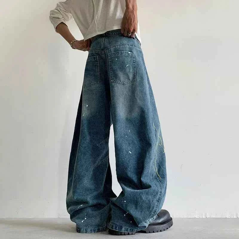 Heart Shaped Embroidery Loose Wide Leg Jeans