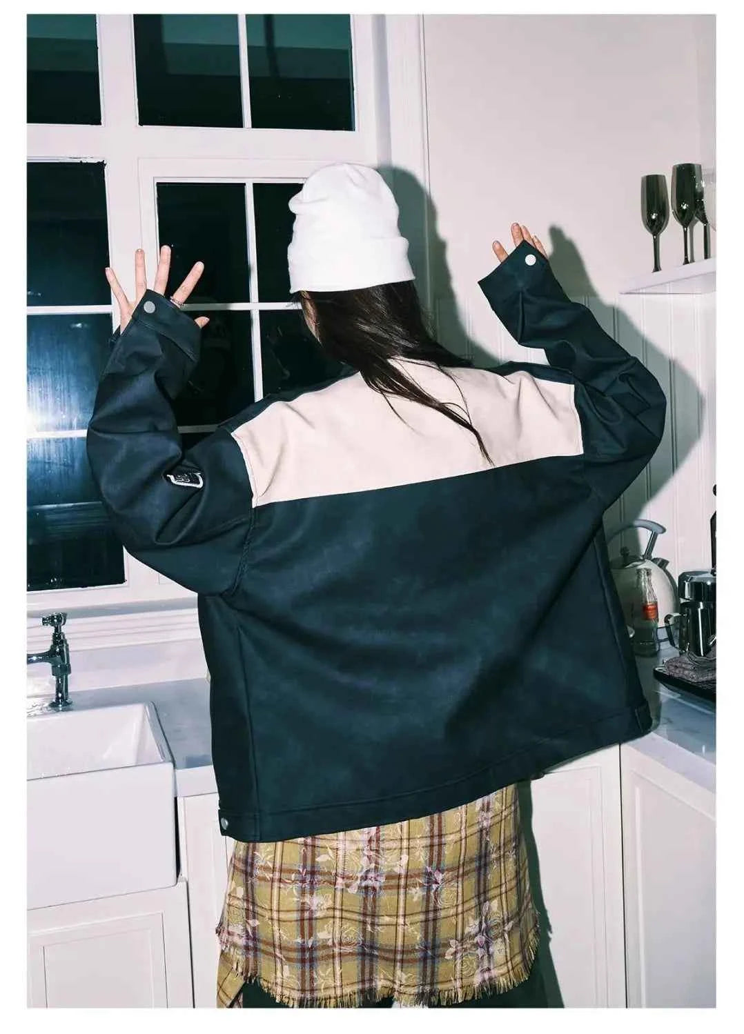 Streetwear Y2K Colorful Retro Striped Leather Jacket