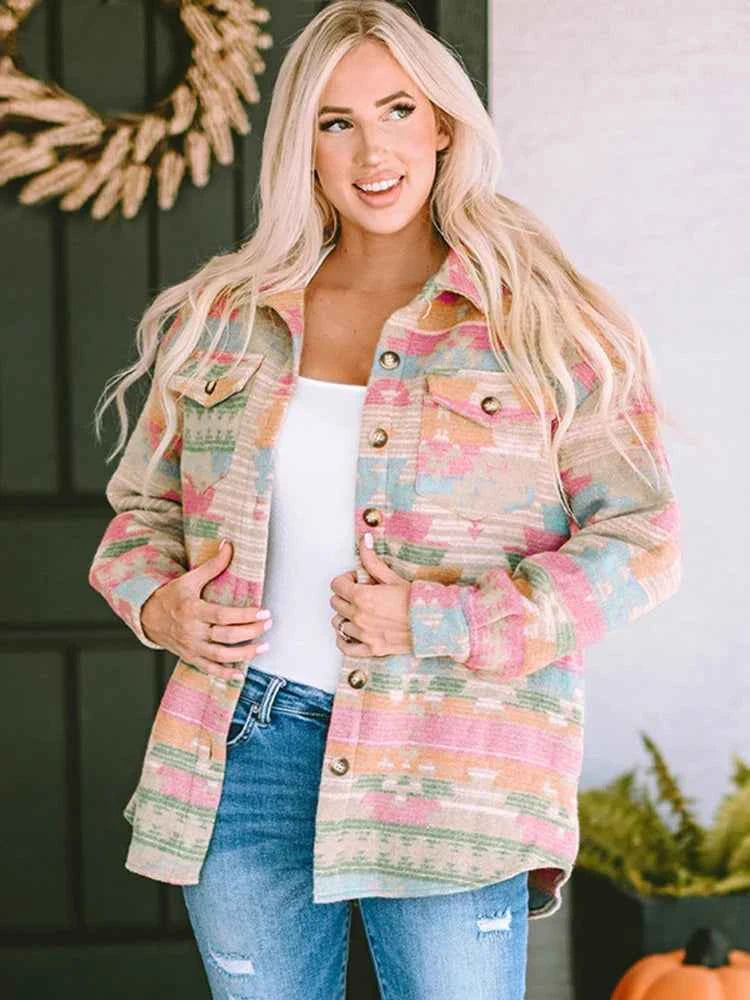 Women Vintage Aztec Print Boho Jacket