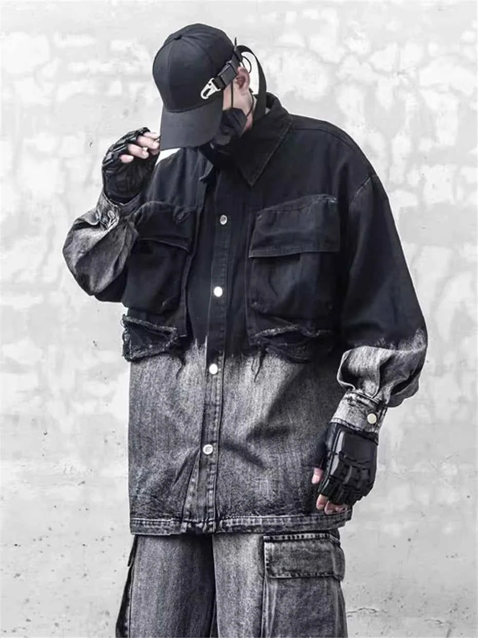 Cool Streetwear Vintage Gradient Denim Jacket