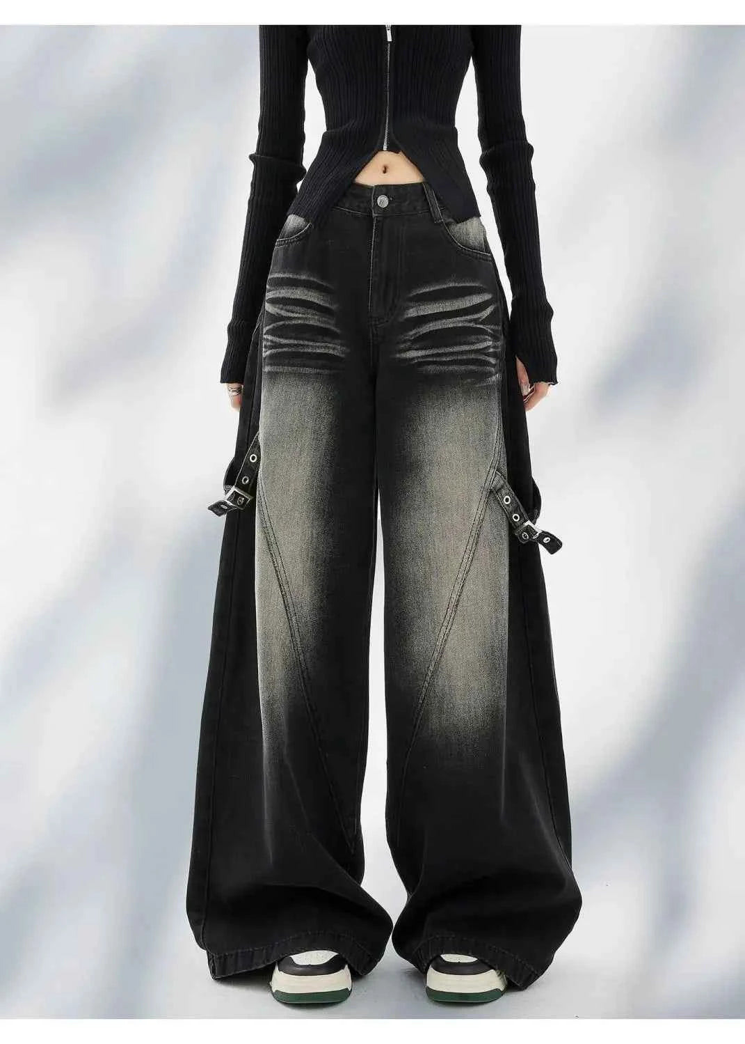 Vintage Washed Straight Leg Black Jeans