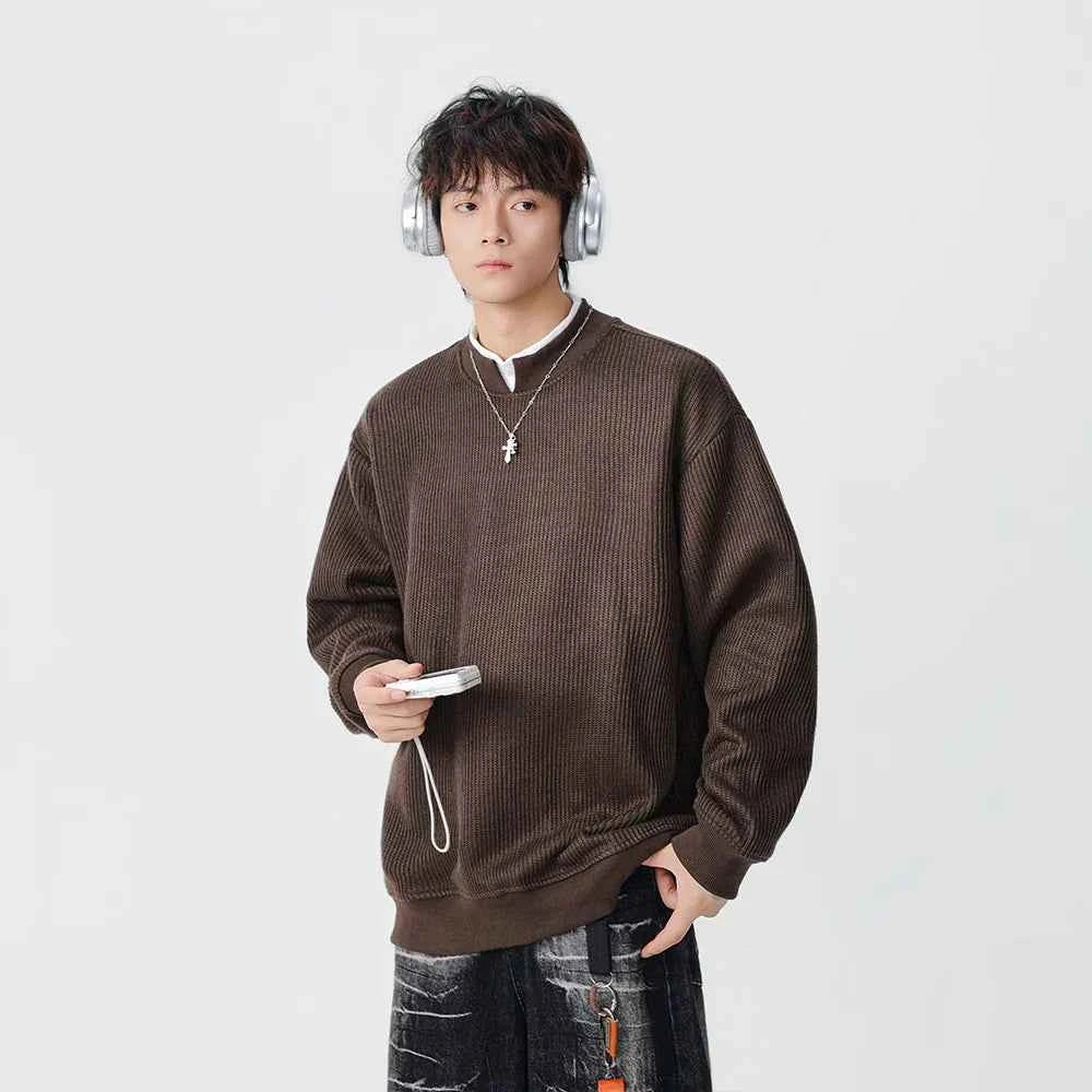 Streetwear Winter Mock Neck Knit Sweatshirt