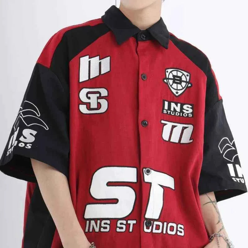 Men Retro American Style Racing Embroidered Shirt
