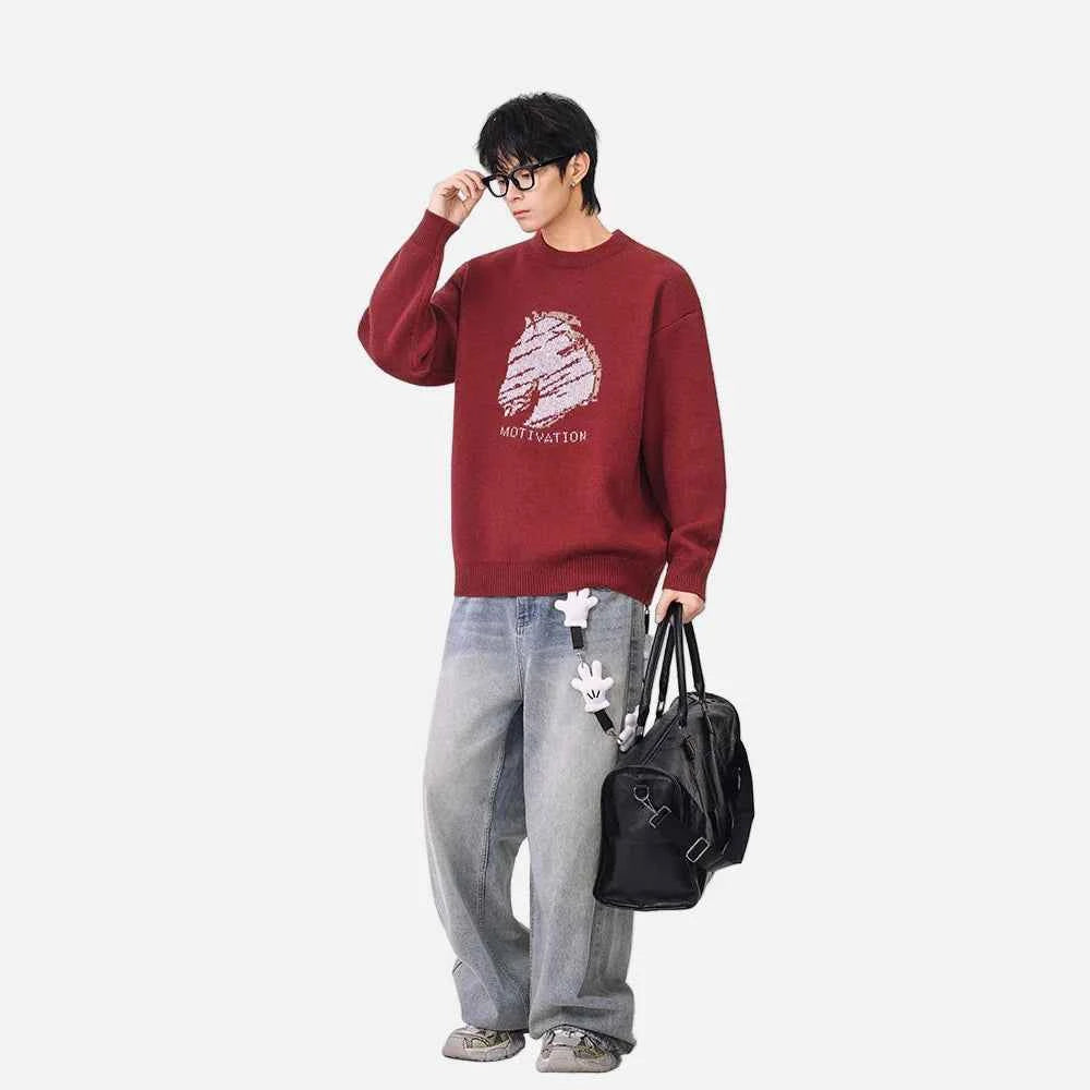 Cozy Winter Horse Pattern Crewneck Sweater