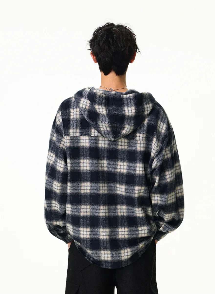 Signature Plaid Thick Casual Hooded Vintage Shirt - Luxuryurbanwear