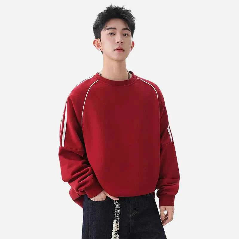 Streetwear Striped Sleeve Round Neck Sweatshirt
