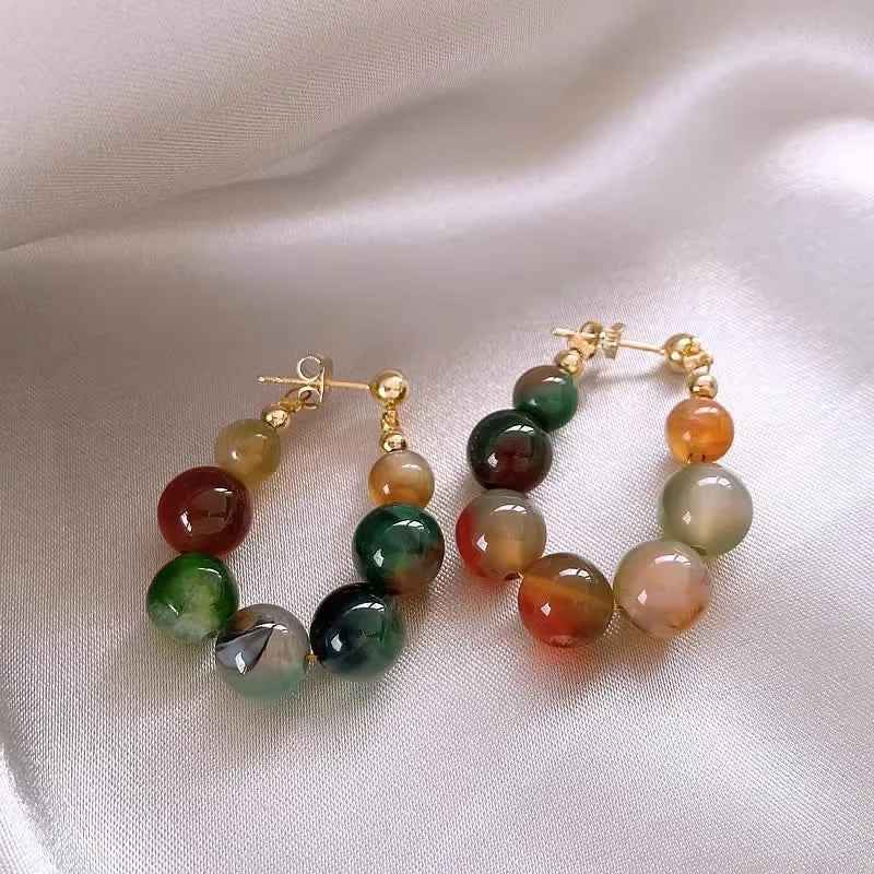 Colorful Waterdrop Semi Precious Hoop Earrings