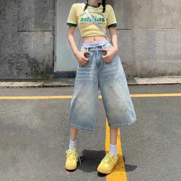 Retro Wide Leg Baggy Denim Jorts