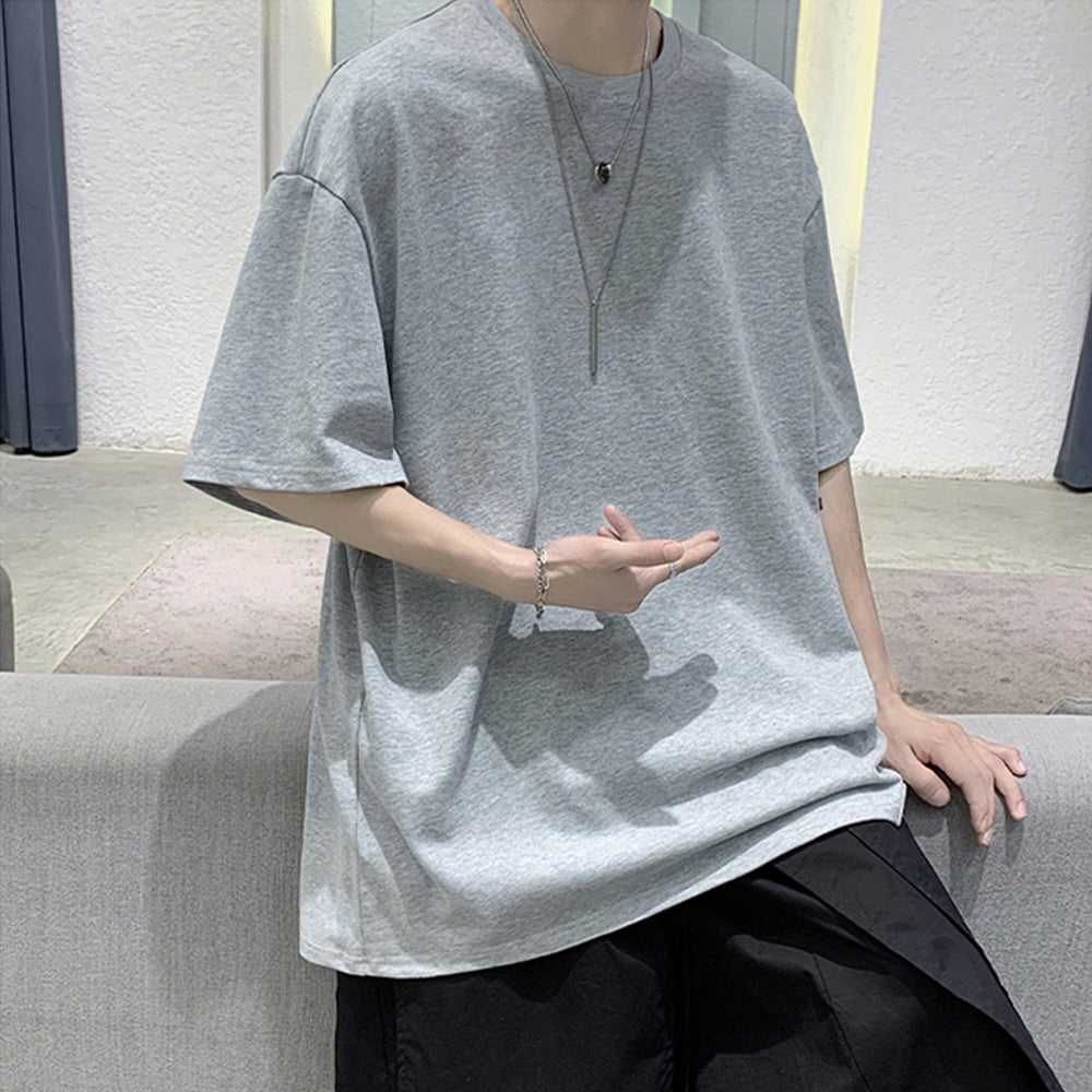 Loose Round Neck Plain T-Shirt