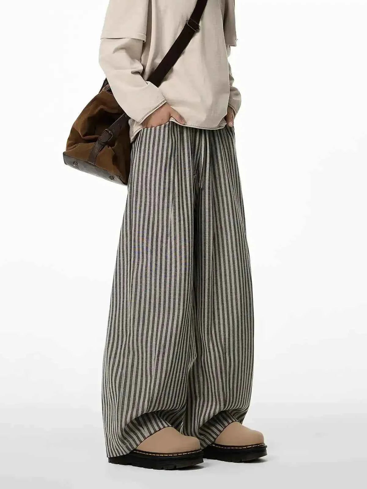 Streetwear Vintage Japanese Style Black Striped Pants