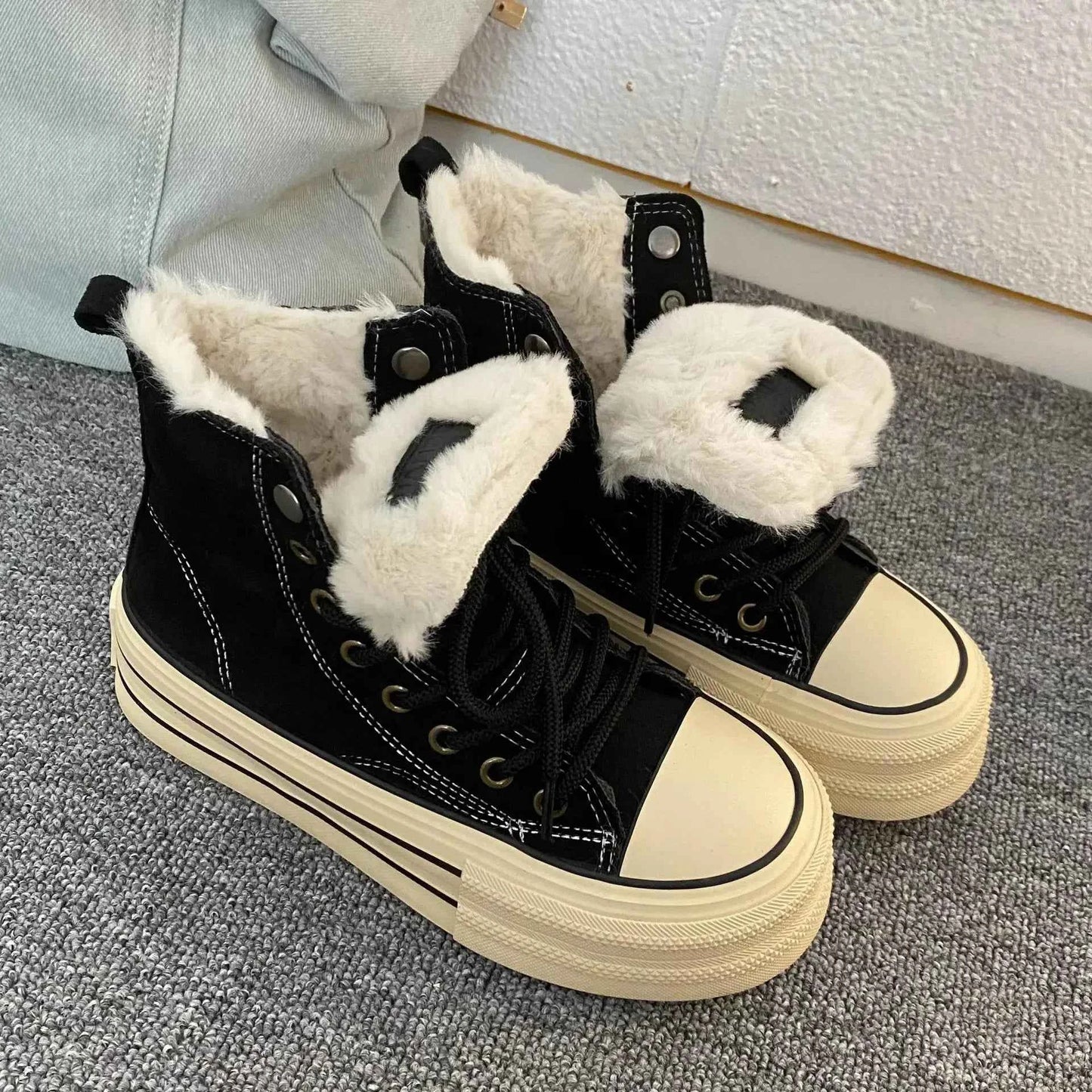 Warm Plush High Winter Lace Up Boots