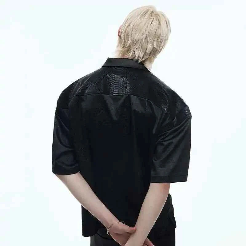 Luxury Embossed Glossy Stripe Short Sleeve Shirt