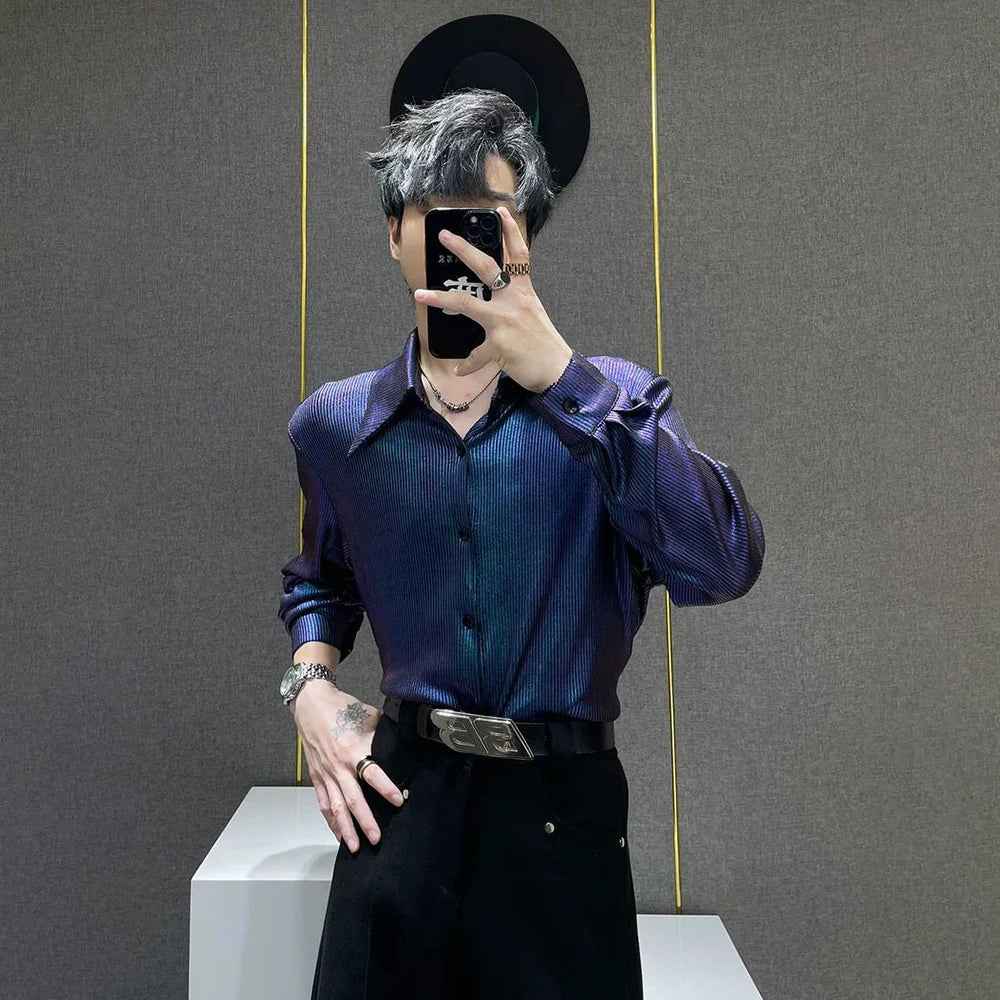 Men Metallic Gradient Shoulder Pad Shirt
