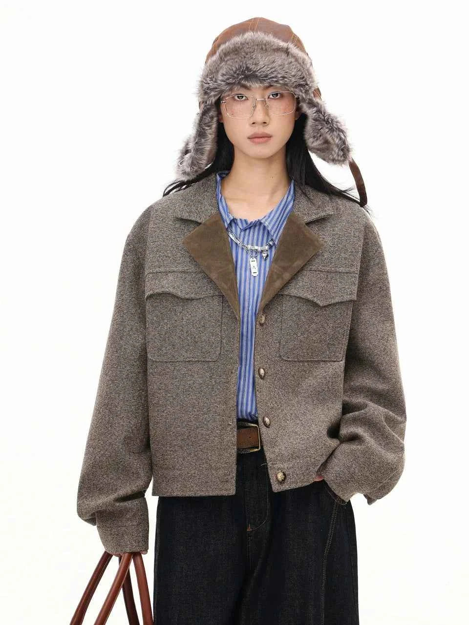 Women Oversize Elegant Cropped Trench Jacket