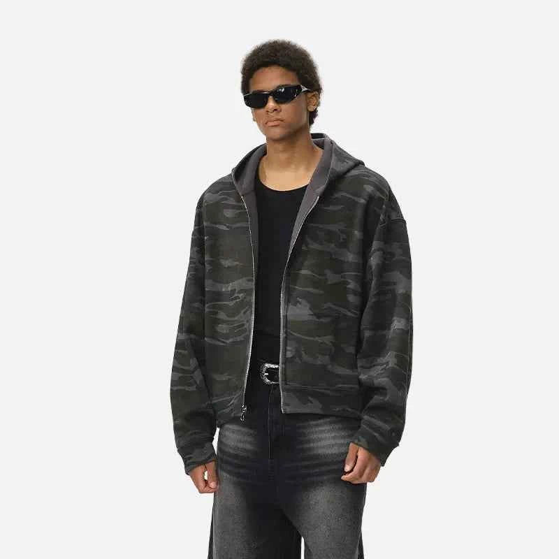 Camouflage Reversible Hooded Zip-Up Sweatshirt