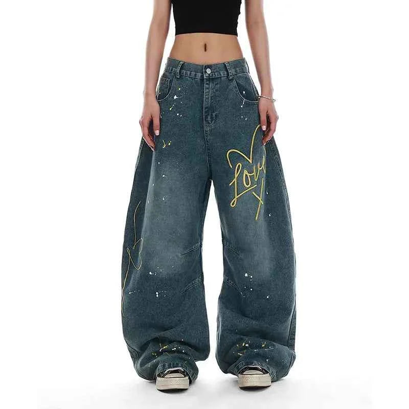 Y2K Women Streetwear Vintage Oversize Blue Denim Jeans