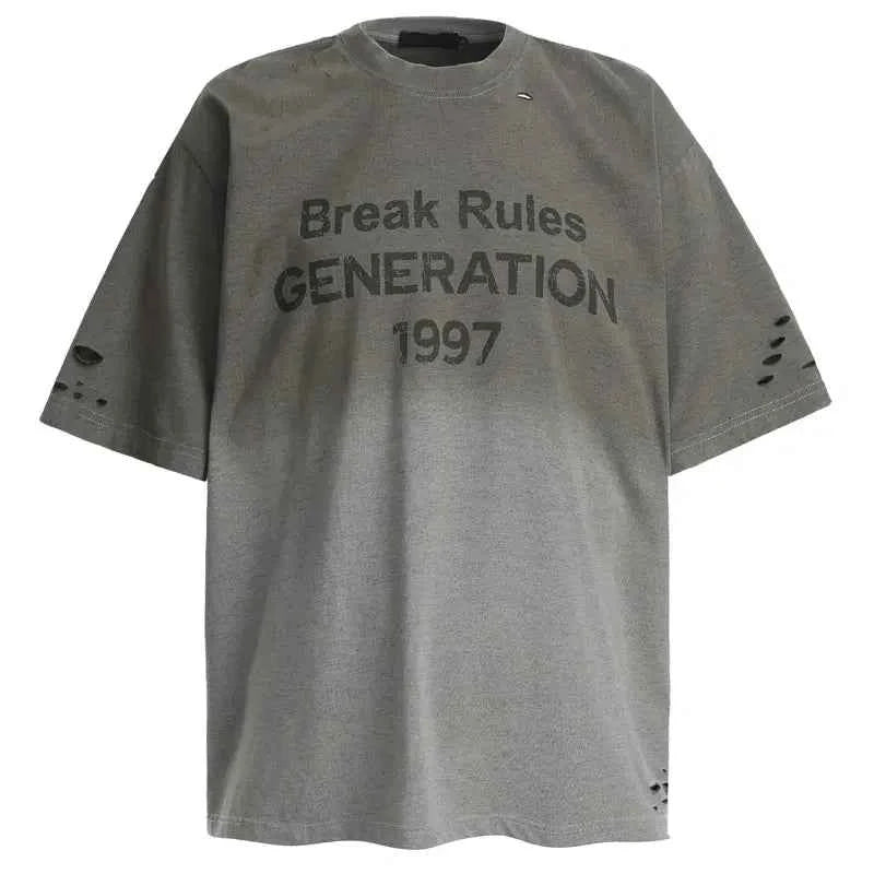 Stylish Y2K Grunge Graphic Tie Dye Ripped T-Shirt