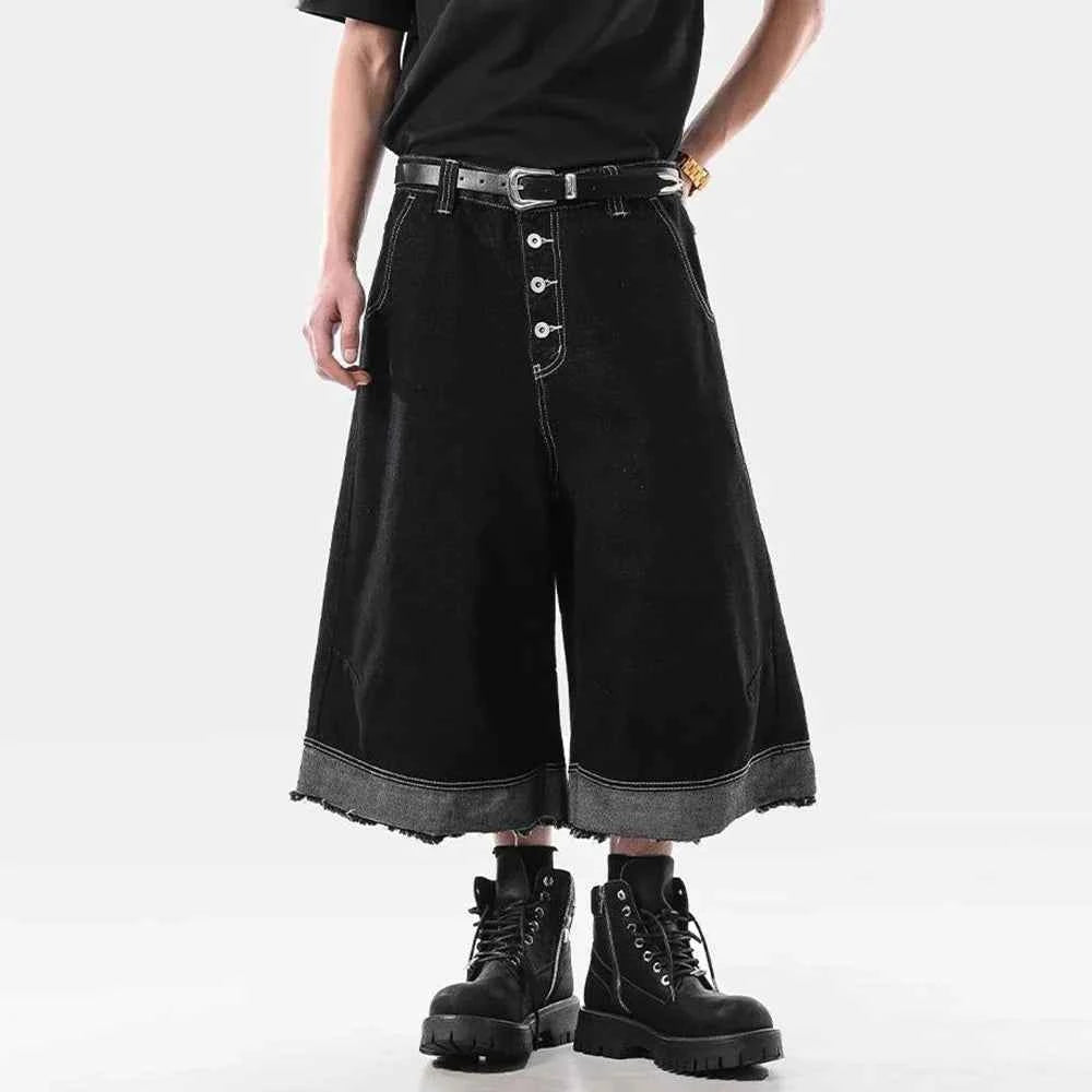 Vintage Washed Raw Edge Cropped Denim Jorts