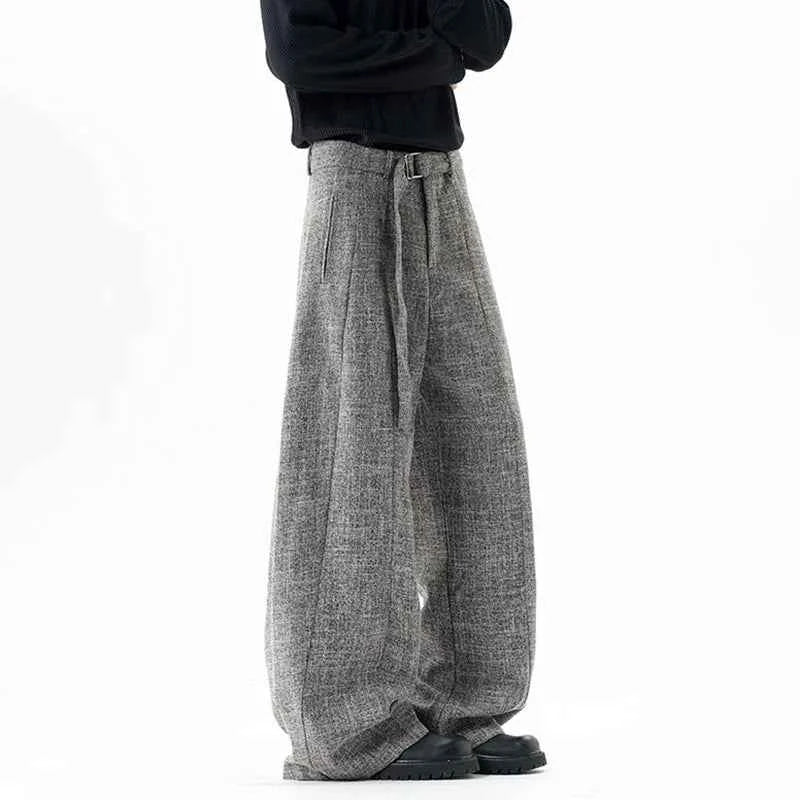 Classic Korean Style Belt Design Suit Pants