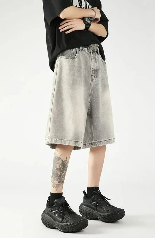 Streetwear Loose Straight Leg Denim Short - Luxuryurbanwear