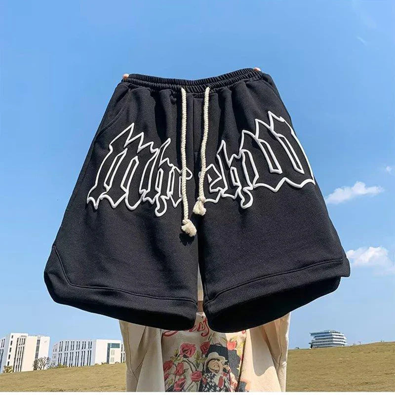 Drawstring Letter Printing Casual Loose Shorts