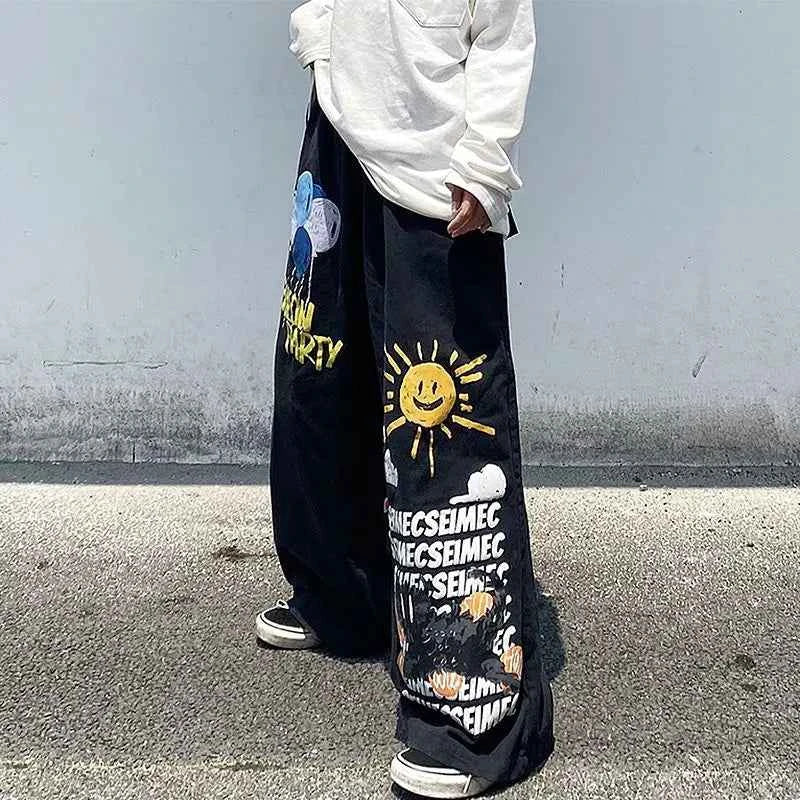 Y2K Graffiti Print Oversized Wide Leg Pants