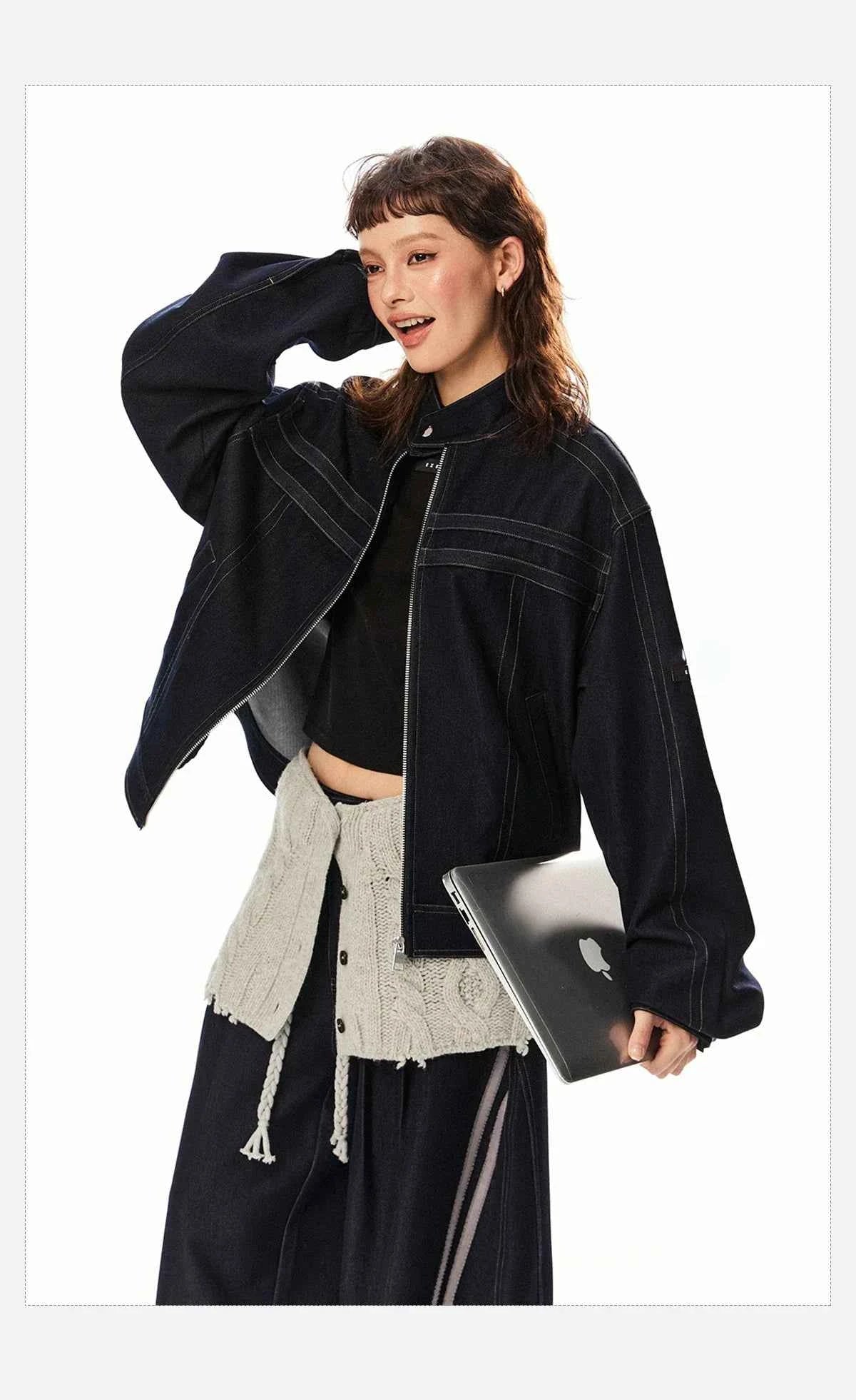 Women Cow Color Washed Denim Jacket